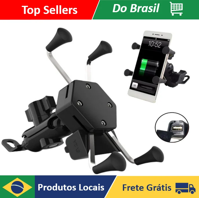 Suporte De celular para Moto Motocicleta com Carregador Usb Gps Articulado Pinca Aranha Aluminio - AliExpress 202192403