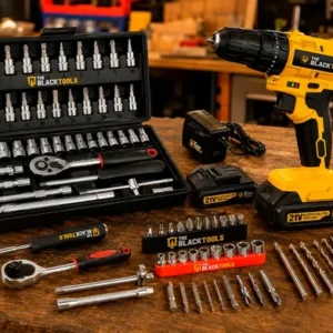 Furadeira De Impacto 21v 3/8 10mm Bivolt E Jogo De 46 Peças Amarelo 127/220v 60hz