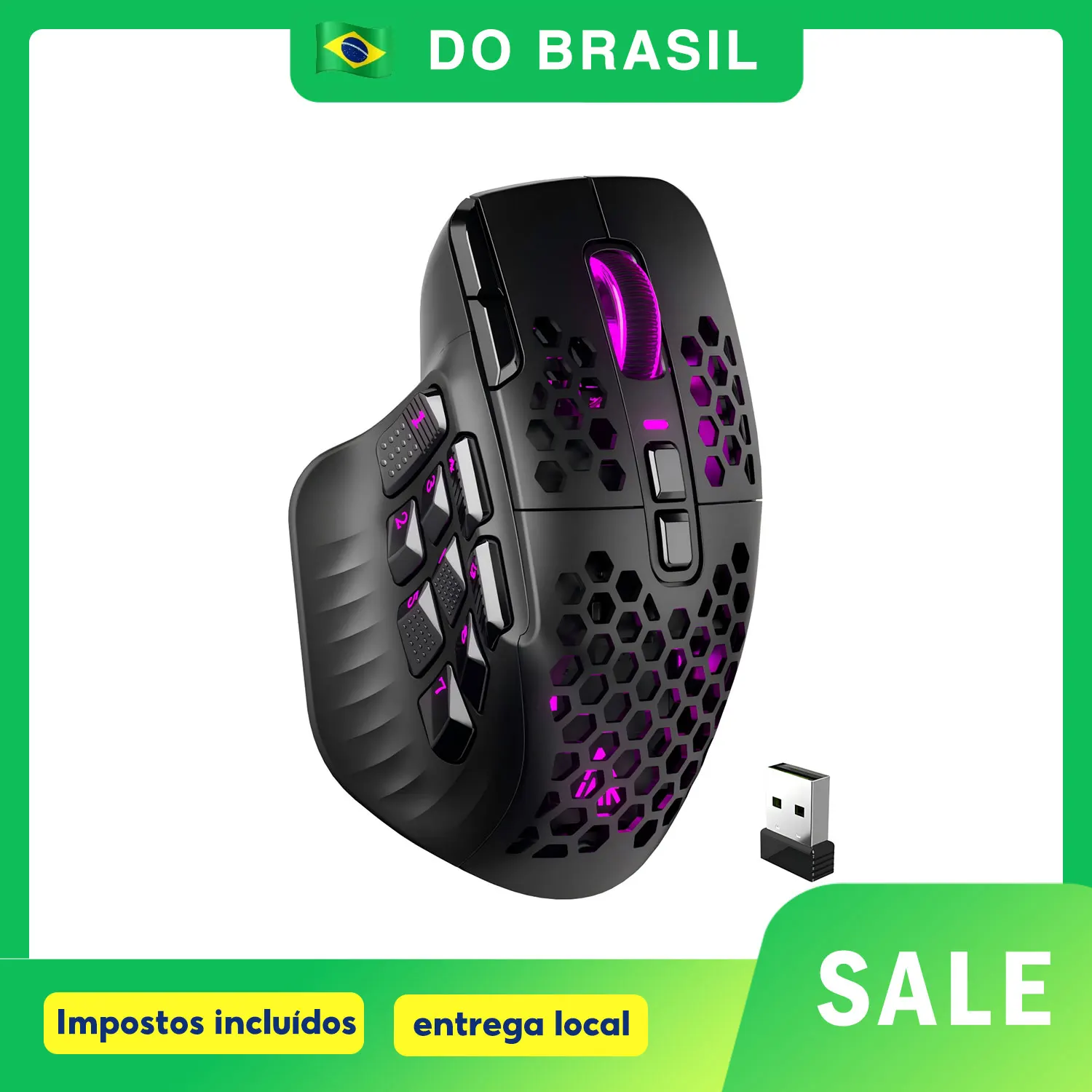 Mouse Gamer Sem Fio 16 Botões 24000 DPI SOLAKAKA