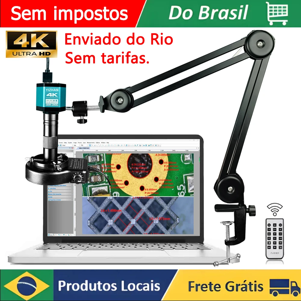Do brasil, microscópio digital ultra 4k para eletrônica, microscópio industrial com chip imx415 para solda pcb, reparo de telefone, dentista. Câmera de microscópio + lente + luz LED + suporte + acessórios