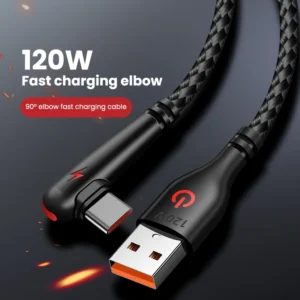 USB Para Tipo-C Cabo De Carregamento Rápido, Cabo De Carregamento Do Telefone Móvel, Cotovelo De 90 Graus, Huawei Companheiro 40, 30, Xiaomi, Samsung, 120W