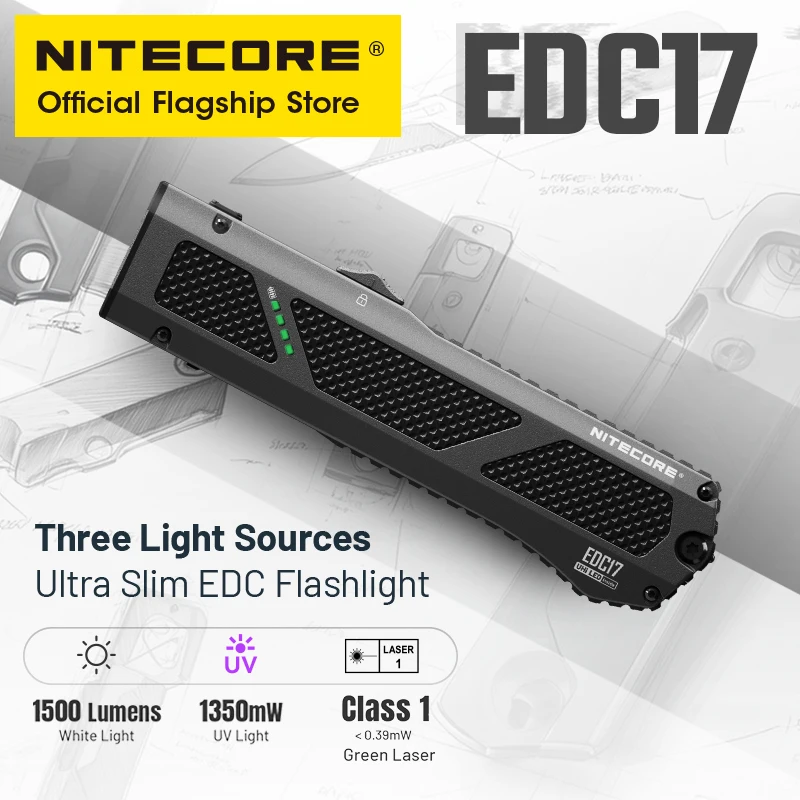 Nitecore edc17 edc lanterna 1350mw luz uv laser verde classe 1 1500 lúmen USB-C recarregável troch luz com bateria de íon-lítio – AliExpress 39