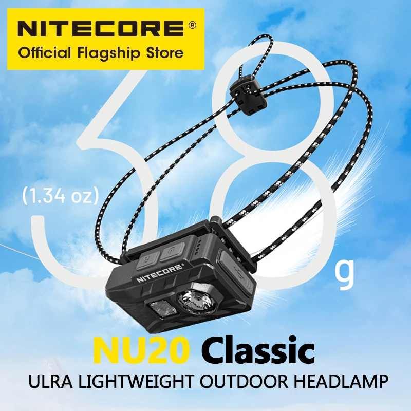 Nitecore nu20 clássico USB-C recarregável farol 38g ultra leve para mochilão acampamento ao ar livre, trilha corrida