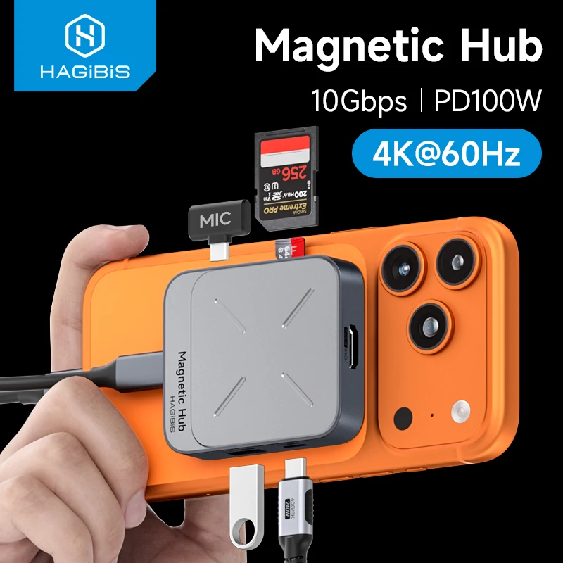 Hagibis magnético usb c hub tipo-c multiport adaptador docking station 4k hdmi 100w pd para macbook iphone 17/16 pro thunderbolt 4 – AliExpress 7