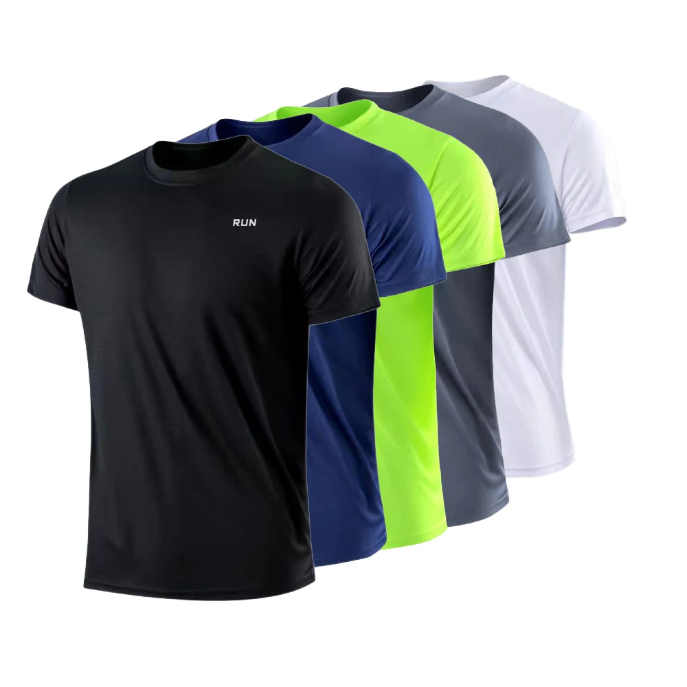 Camiseta masculina com gola redonda, manga curta, corrida, umidade wicking, treinamento, exercício, camisa esportiva de ginástica, tops leves – AliExpress 201768104