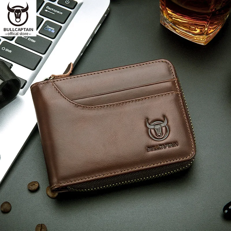 Bolsa de Couro Genuíno para Homens com Zíper RFID