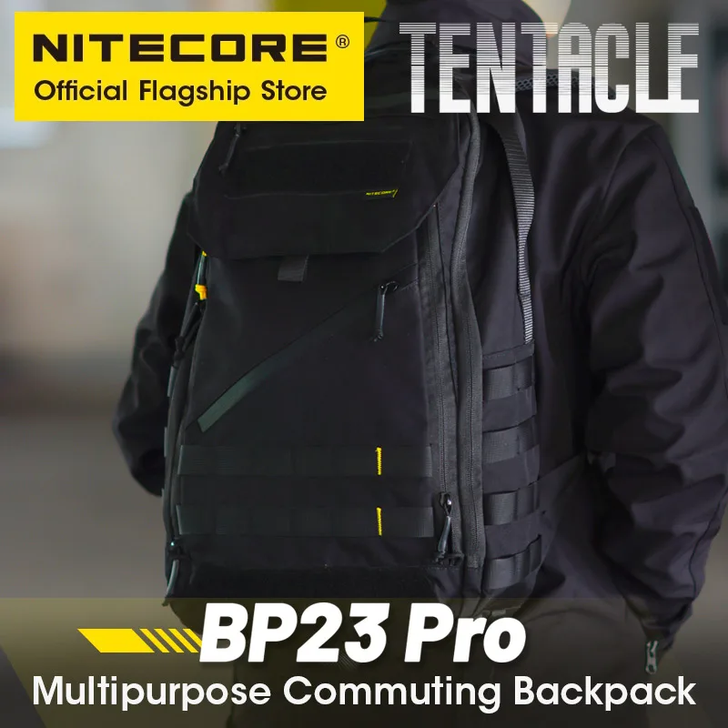 Nitecore bp23 pro 23l mochila de viagem 500d tecido durante a noite acampamento trekking pesca esporte sistema molle para 15.6
