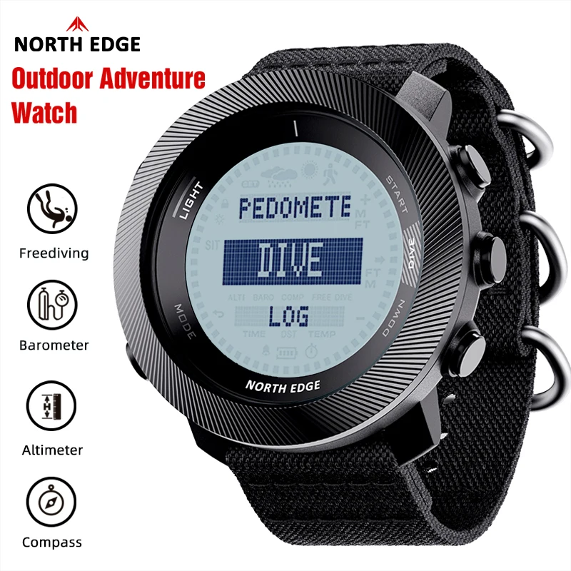 Relógio Digital Masculino NORTH EDGE APACHE-D para Mergulho Livre, Esportes ao Ar Livre, Natação, à Prova d