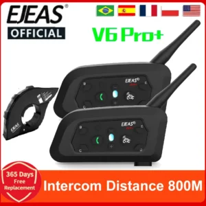 EJEAS V6 PRO +/PLUS Capacete de motocicleta Bluetooth Walkie Talkie 6 Rider Distância 800 metros à prova d