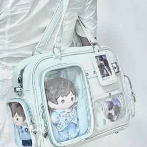Harajuku pin boneca 20cm display ita saco feminino couro do plutônio estilo preppy grande capacidade bolsa de ombro senhoras diário crossbody saco chique - AliExpress 1524