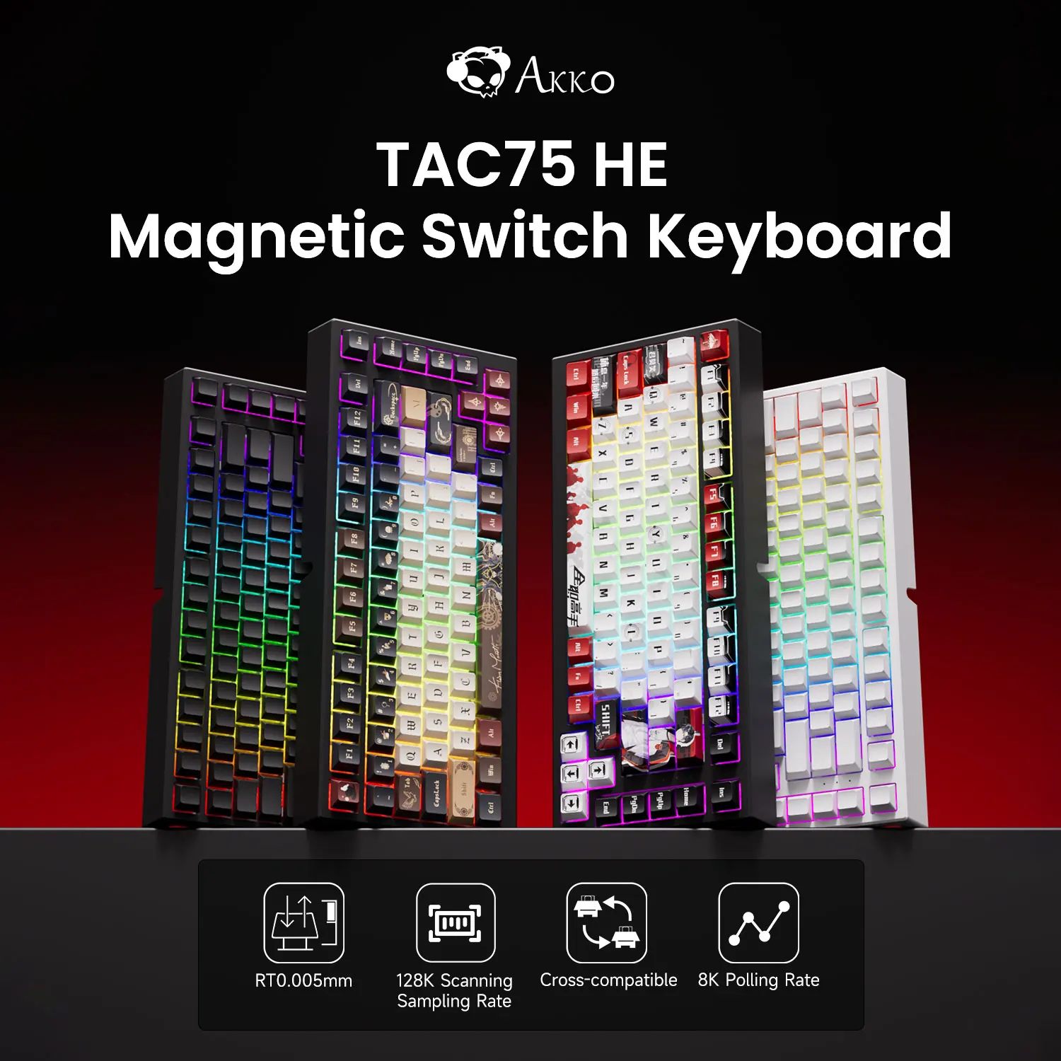 Akko tac75 he teclado de interruptor magnético 75% teclados para jogos gatilho rápido 0.005mm 8k rgb com fio esports teclado personalizado para gamer