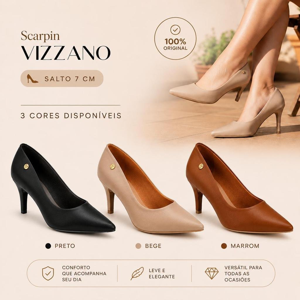 Sapato Scarpin Vizzano Salto Baixo 7 cm Com Nota Fiscal | Shopee Brasil