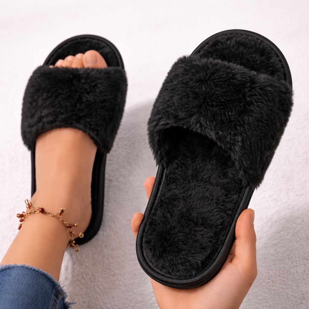 Pantufa feminina Aberta Em Pelúcia de Alta Qualidade | Shopee Brasil