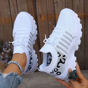 Calçados esportivos femininos, tênis de caminhada em tecido respirável, calçados esportivos casuais leves adequados para | Shopee Brasil