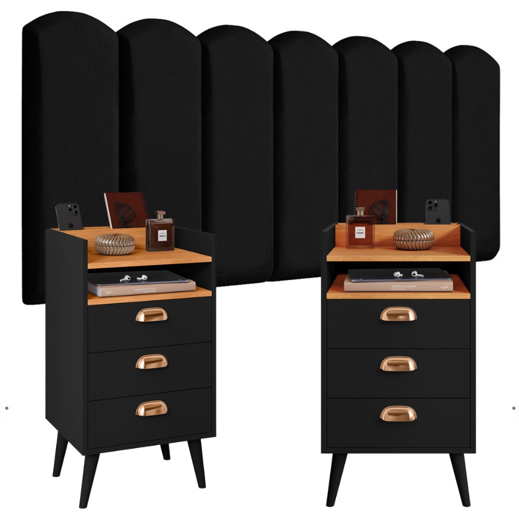 Conjunto 2 Mesa de Cabeceira HELOÍSA E Módulos Nuvem Dupla Face Quarto Modulada Estofada Julia | Shopee Brasil