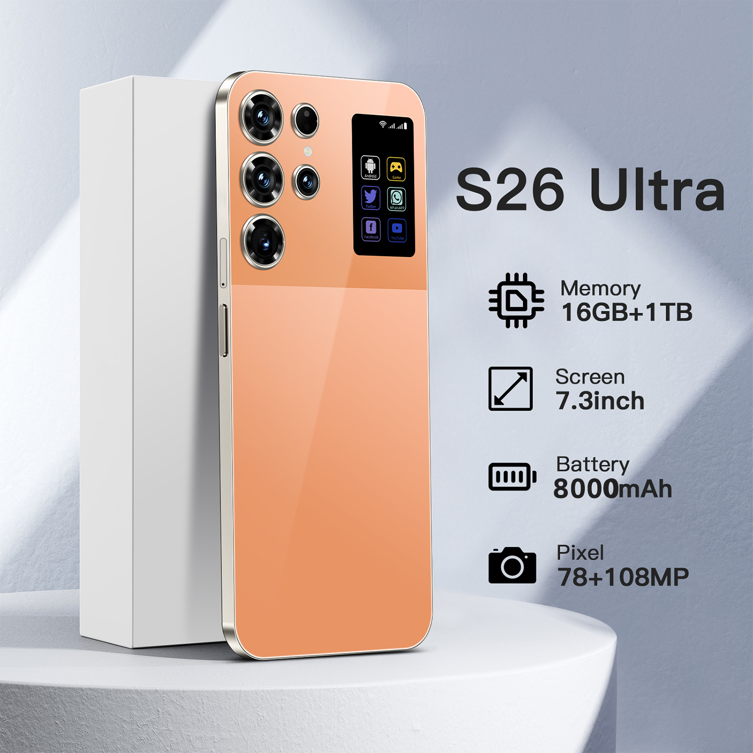 Smartphone S26 Ultra 5G quente, tela de 7,3 polegadas, Android para jogos, celular desbloqueado original, dual SIM | Shopee Brasil