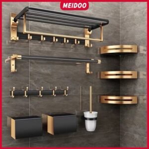 Rack de armazenamento de banheiro em alumínio dourado preto MEIDOO | Shopee Brasil