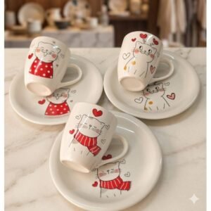 Kit Jogo Caneca Landy 240ml + Prato Sobremesa Lanche em Porcelana Linha Kids Gatinho Branco | Shopee Brasil