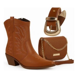 Kit Country Western Bota + Bolsa + Cinto De Presente Bota Texana Rodeio | Shopee Brasil