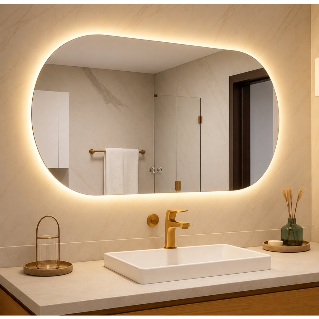 Espelho Oval Orgânico com LED Luz Quente e Fria 80×50 e 40×50 para Banheiro Lavabo Penteadeira | Shopee Brasil