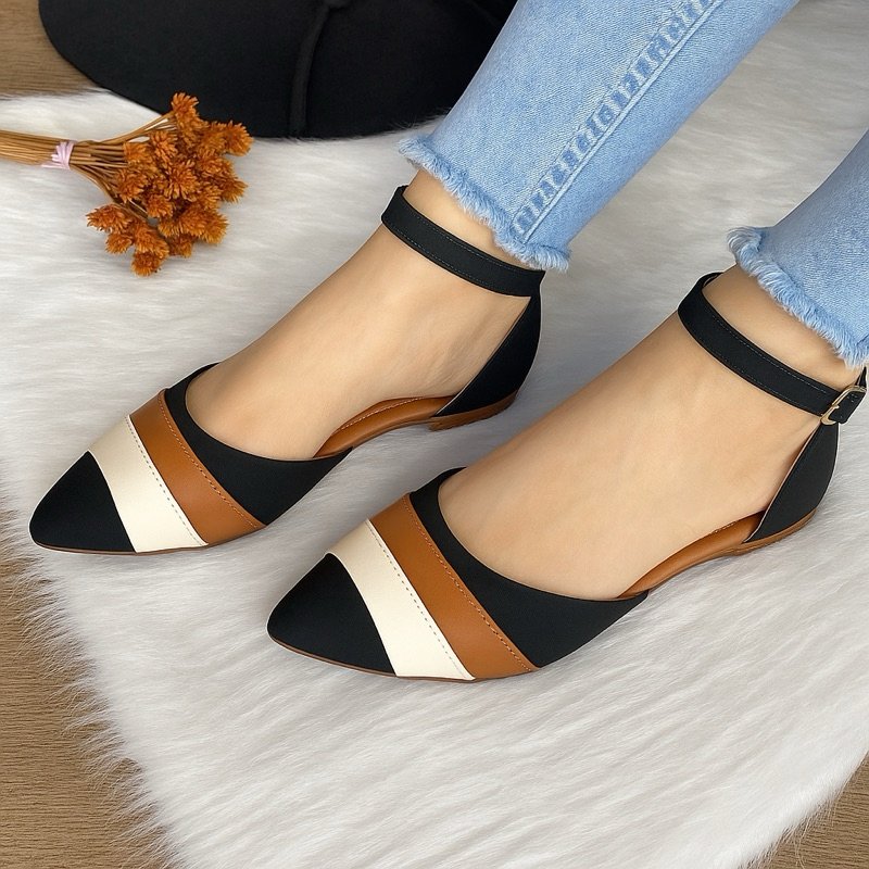 Sapatilha salome aberta feminina moda bico fino preto marrom branco sapato calçados rasteira | Shopee Brasil