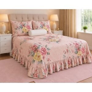 Kit Colcha Cama Cobre Leito Casal Queen C/Babado 3 Peças Estampada 400 fios Luxo | Shopee Brasil