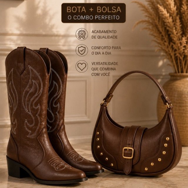 Kit Country Feminino Premium Bota Texana + Bolsa Moderna | Shopee Brasil