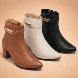 Bota Feminina Bico Fino Salto Fashion Confortável Enfeite Corrente Brilho Original Olzzy Moda | Shopee Brasil