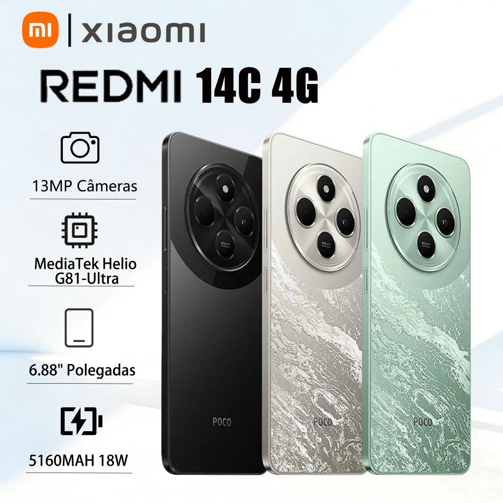 Celular Xiaomi Redmi 14C 4G Original Dual SIM 8RAM 256ROM Câmera 13MP 5160mAh Bateria barato NOVO | Shopee Brasil
