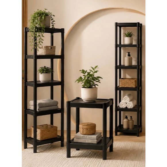 Prateleira Organizadora Multiuso 2 a 7 Preta Multiuso Moderna e Versátil | Banheiro, Cozinha, Quarto, Lavanderia | Shopee Brasil