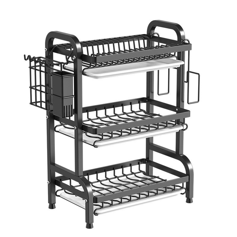 haosin Escorredor De Pratos Preto Em Aço Inoxidável Com 3 Camadas | Shopee Brasil
