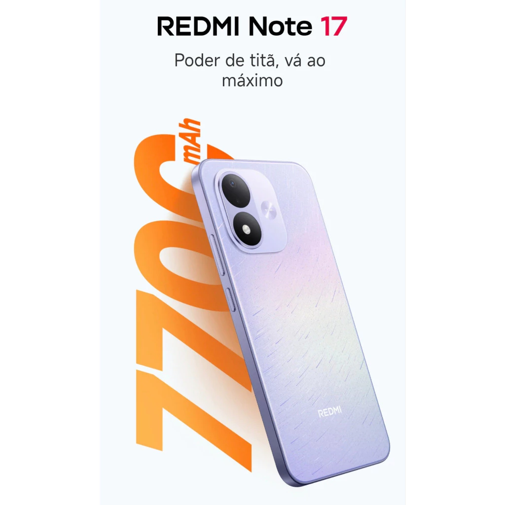 Celular Xiaomi Redmi Note 17 4G, Tela AMOLED 6.99″, Bateria 7700 mAh, Câmera 50MP, Versão Global Original